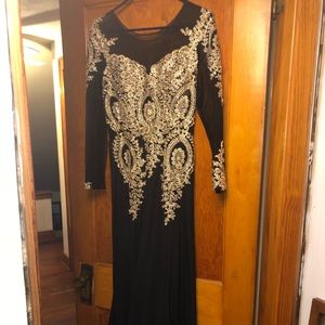 Floor length Black and Gold gown